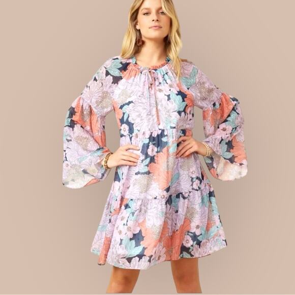 Hayden Dresses & Skirts - Piper + Scoot Finlinson Swiss Dot Floral Dress in Lilac + Navy Small